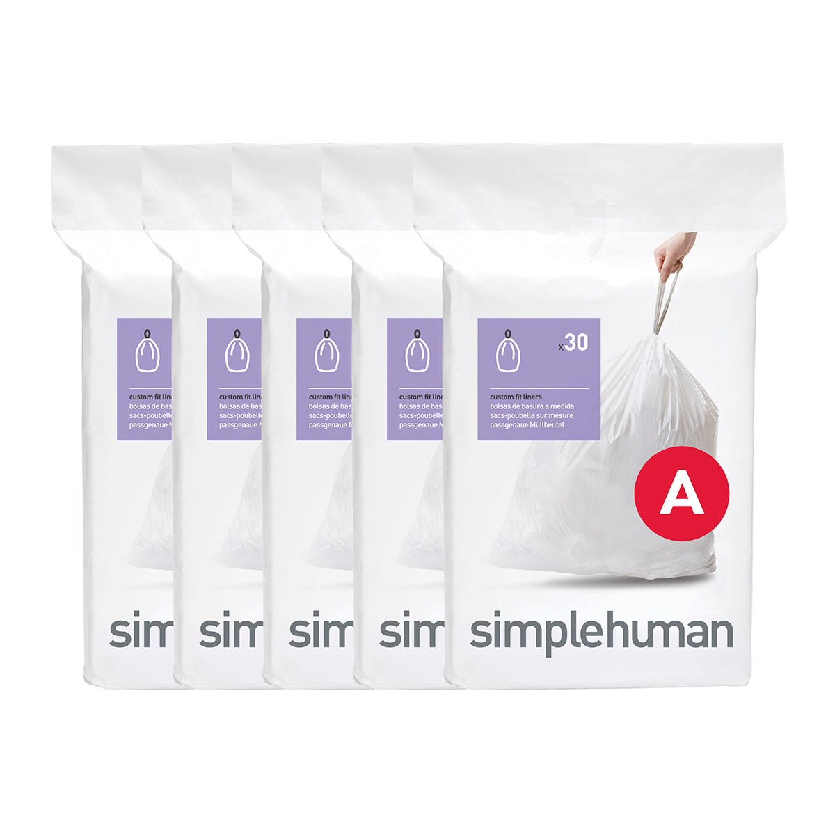 simplehuman Code A Custom Fit Drawstring Trash Bags, 4.5 Liter / 1.2 Gallon, 150 Pack, White