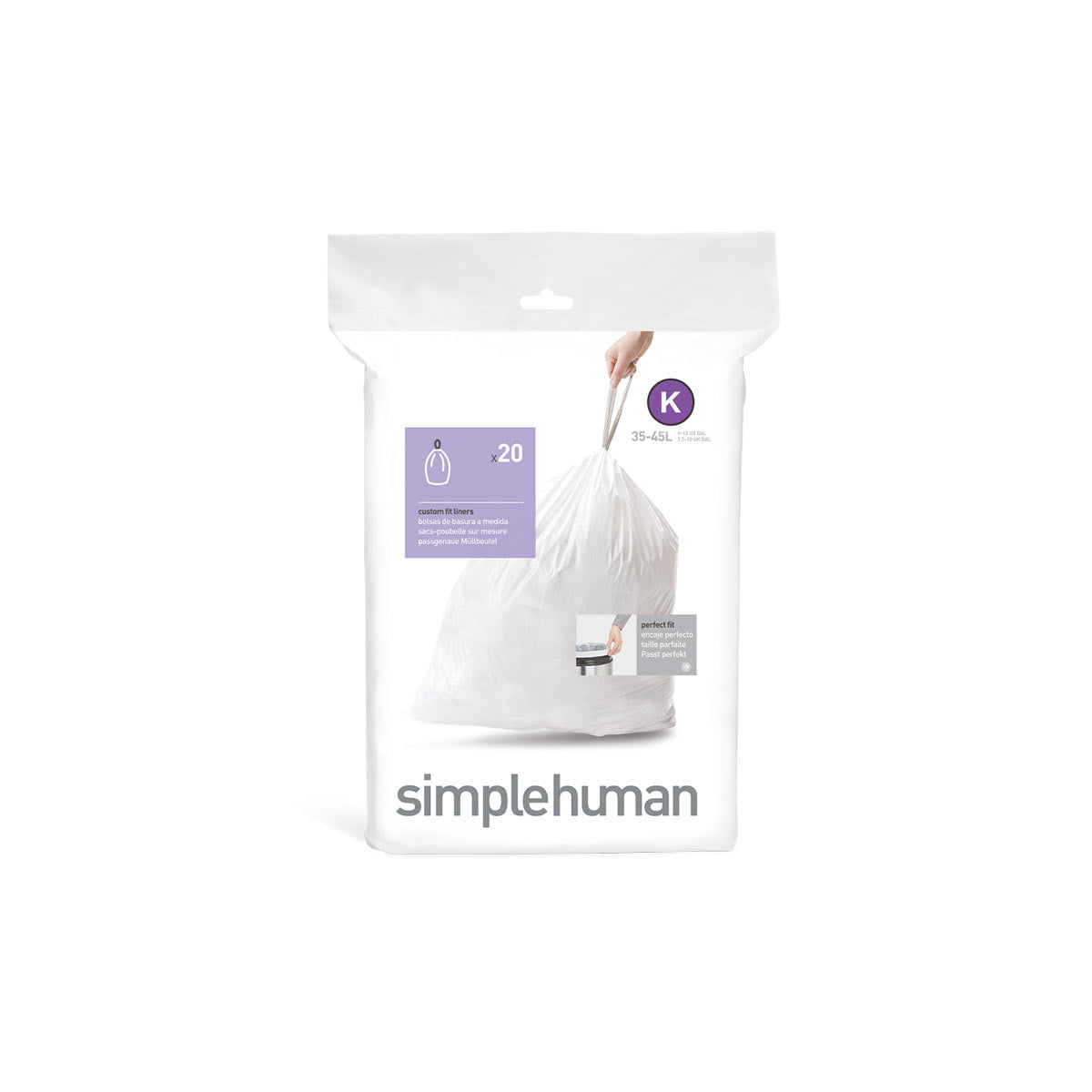 simplehuman Code J Custom Fit Trash Can Liner, 3 refill packs (60