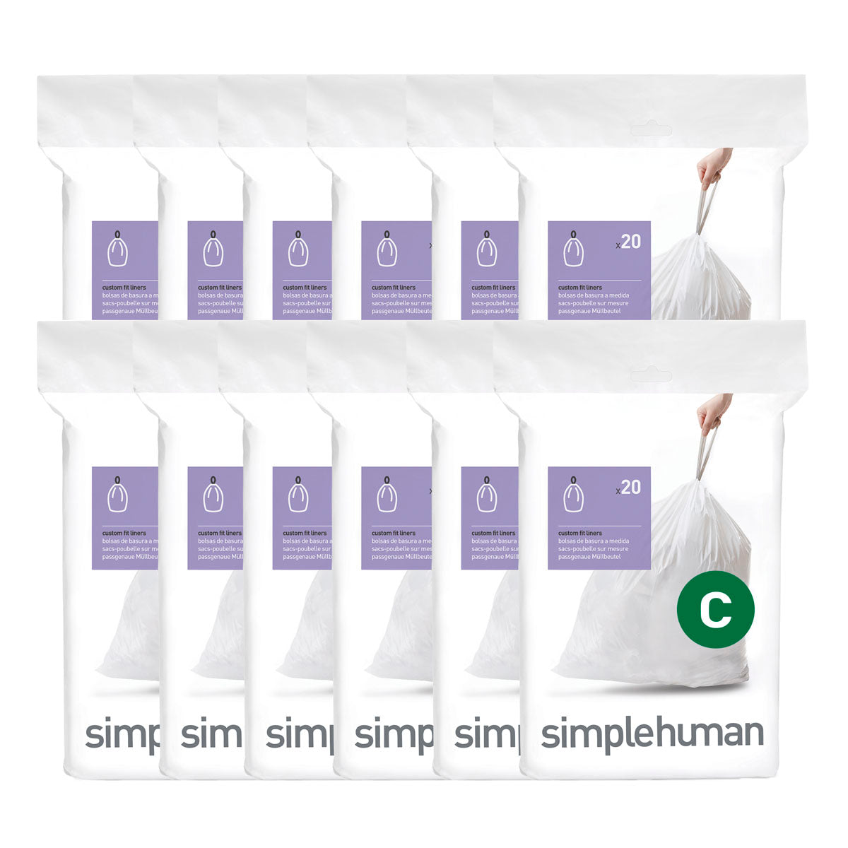 simplehuman Code B Custom Fit Drawstring Trash Bags in Dispenser Packs, 30  Count, 6 Liter / 1.6 Gallon, White
