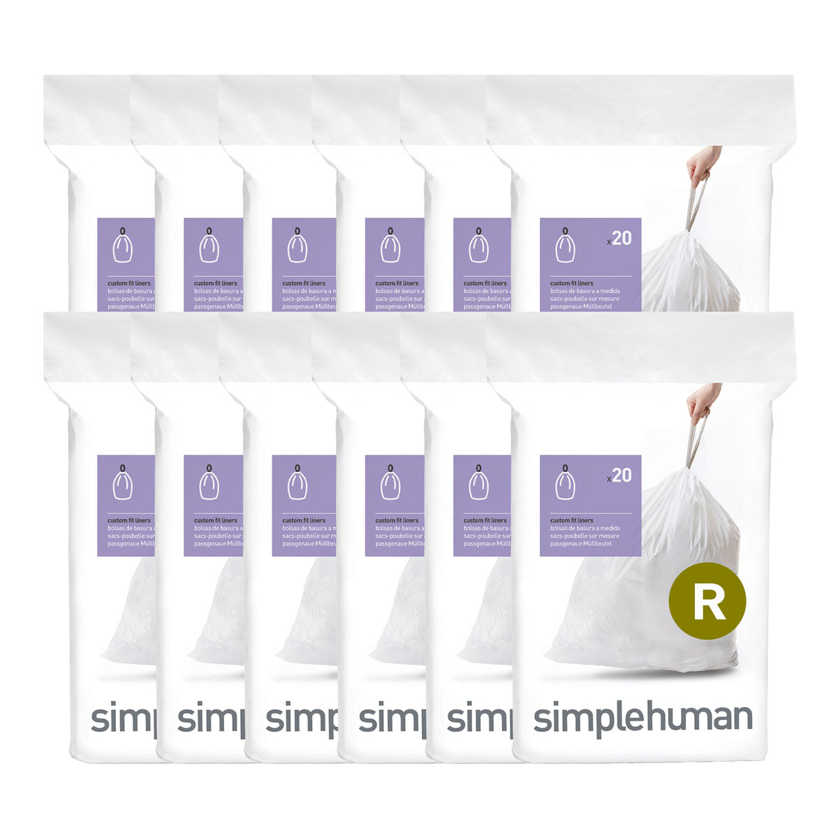 simplehuman Code R Custom Fit Drawstring Trash Bags in Dispenser Packs, 10 Liter / 2.6 Gallon, White – 100 Liners