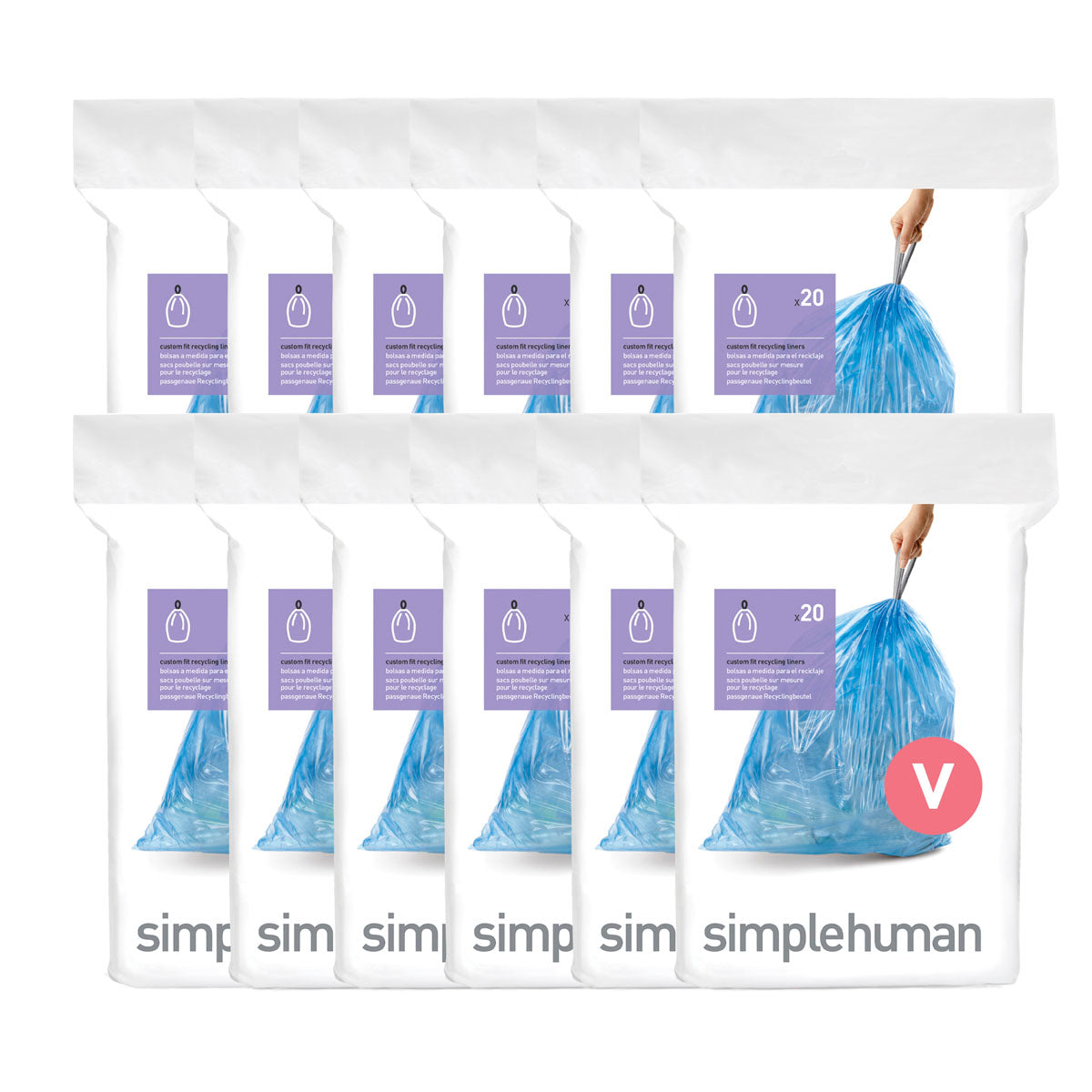 simplehuman Code V Custom Fit Drawstring Trash Bags in Dispenser Packs, 60  Count, 16-18 Liter / 4.2-4.8 Gallon, Blue