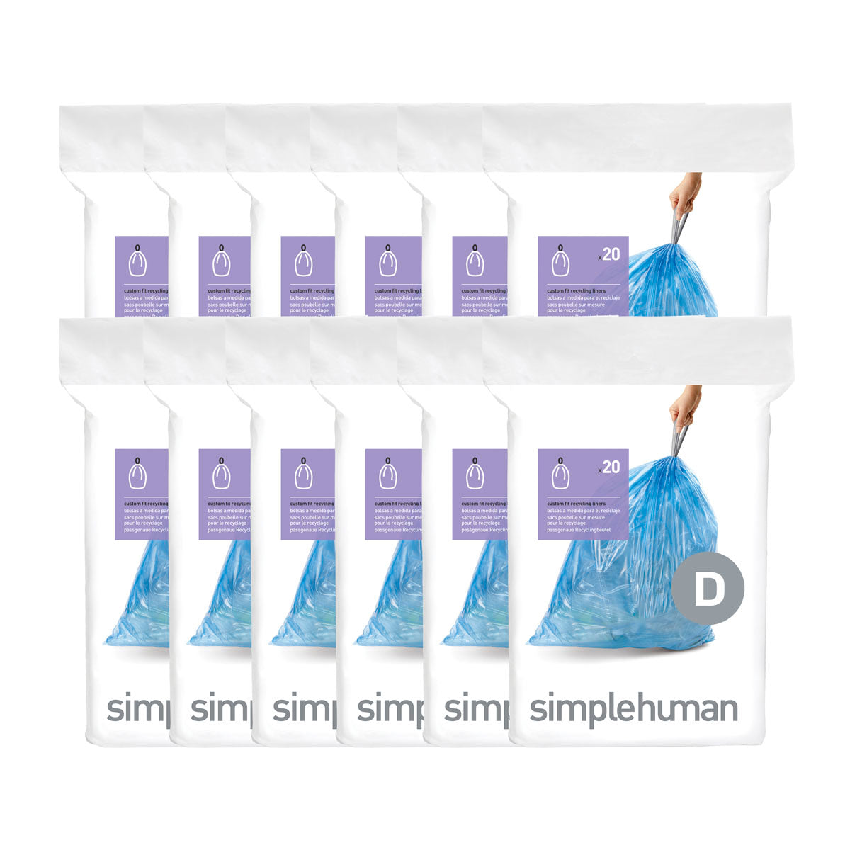  simplehuman Code D Custom Fit Drawstring Trash Bags in  Dispenser Packs, 60 Count, 20 Liter / 5.3 Gallon, Blue : Health & Household