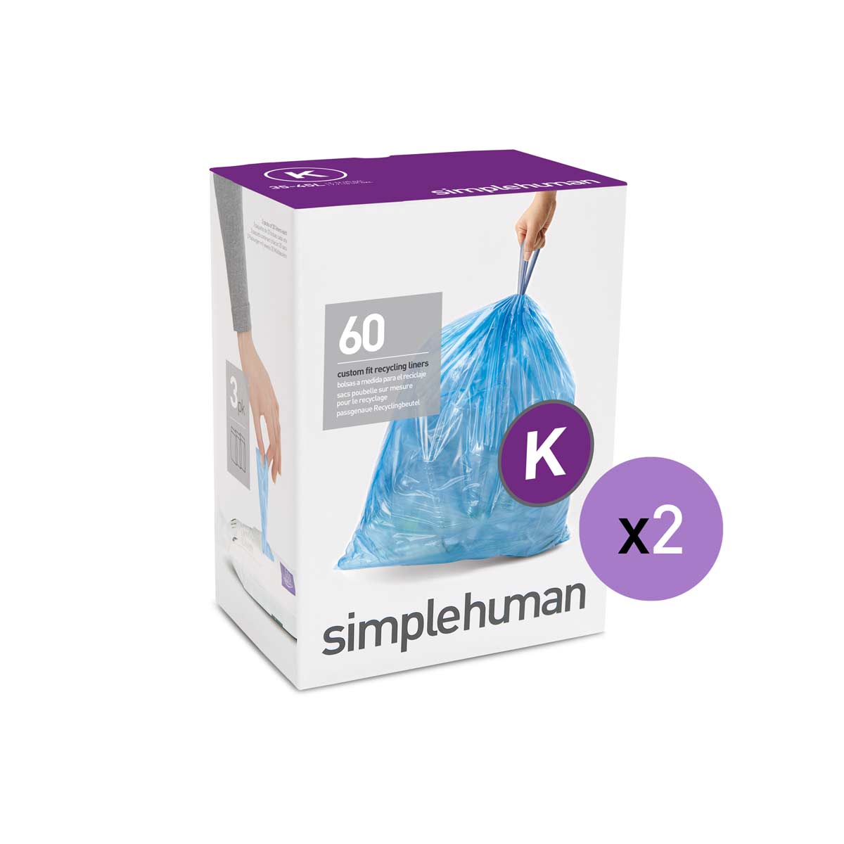 simplehuman Custom Fit Bin Liner Refill Pack Code K, 3 X Pack Of 20 (60  Liners)