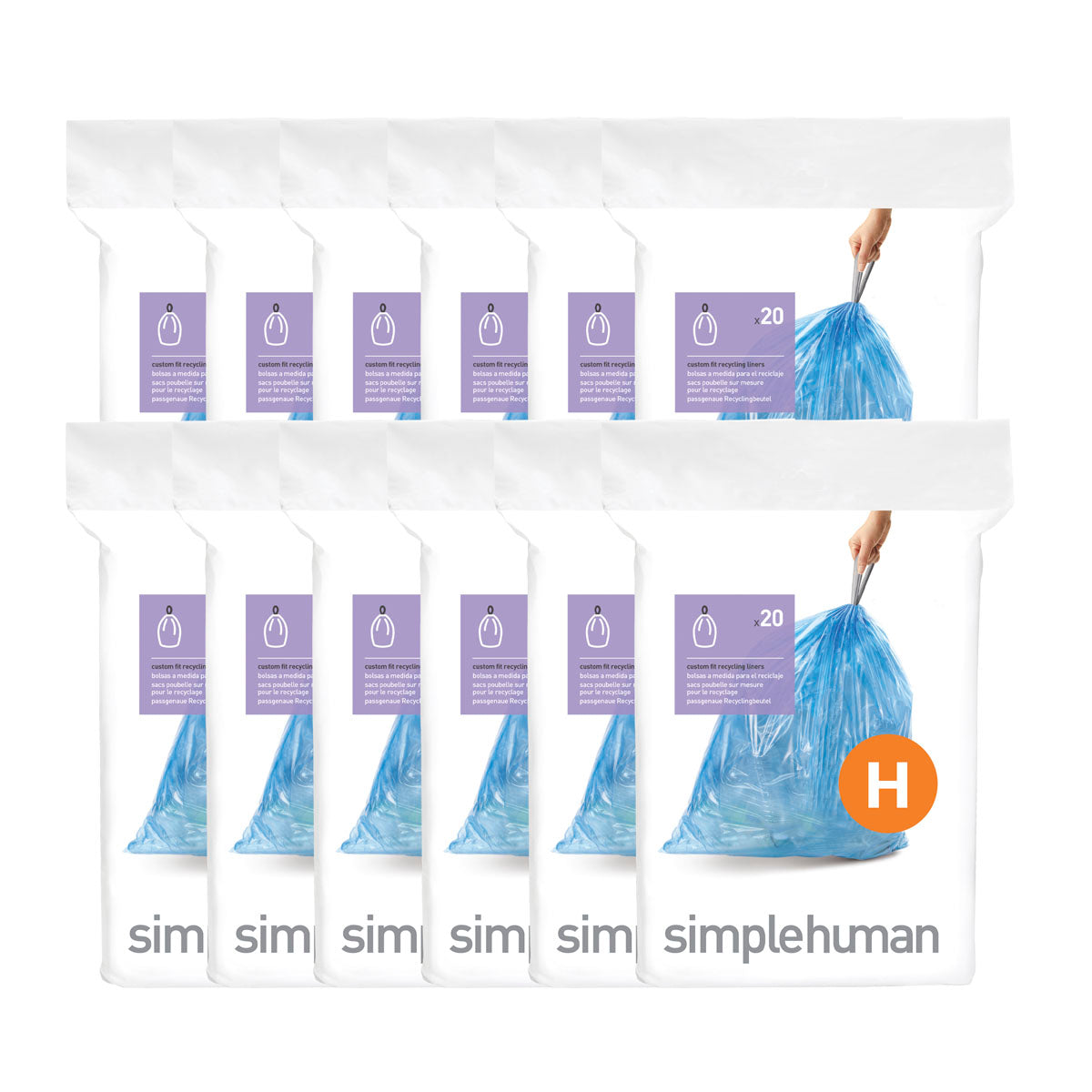 simplehuman Code H Custom Fit Drawstring Trash Bags in Dispenser Packs, 20  Count, 30-35 Liter /