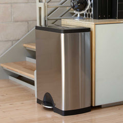 50L rectangular step can - brushed stainless steel - lifestyle can next to stairs image