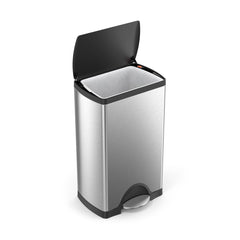 38L rectangular step can with plastic lid - brushed finish - open top view
