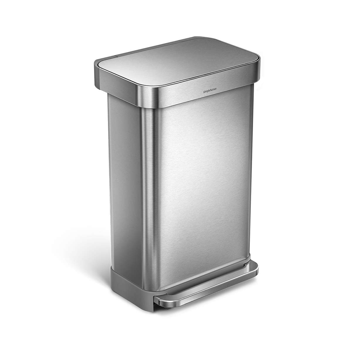 simplehuman 45L rectangular steel step trash can w/ liner pocket, stainless  steel