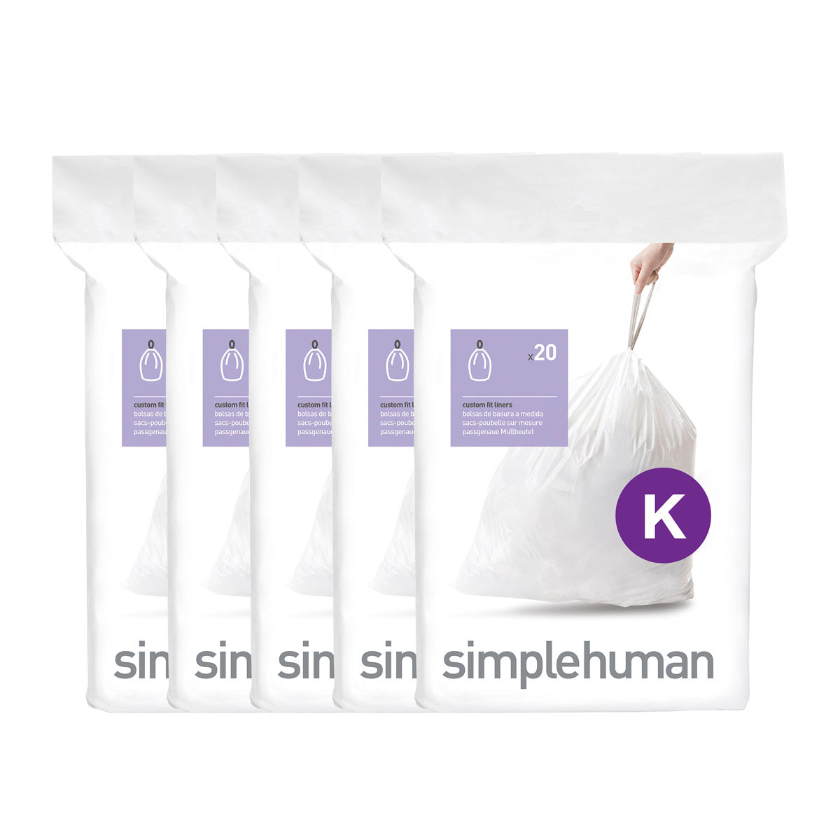Simplehuman Code K Custom-Fit Trash Can Liner - 20 pk - White, 38