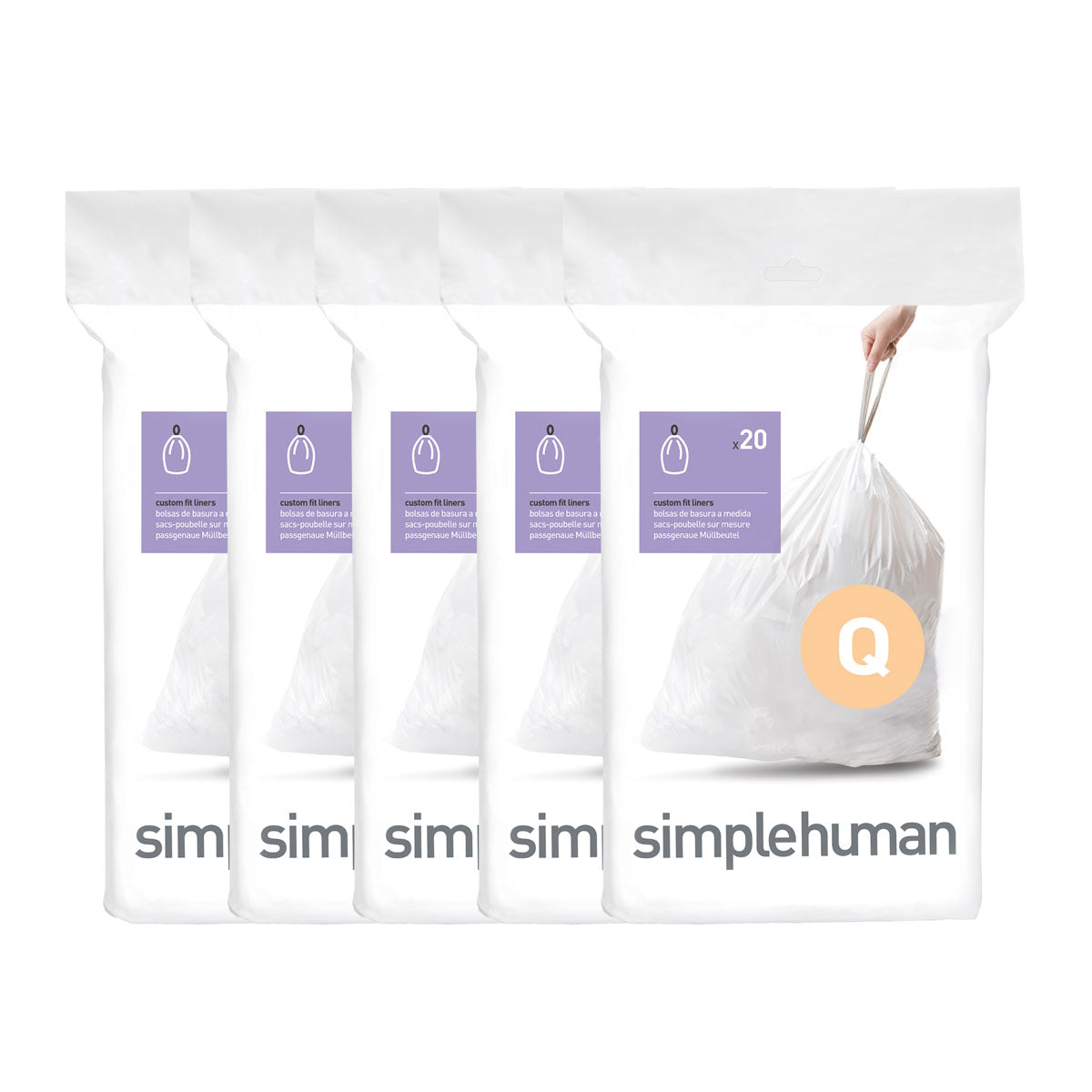 simplehuman 30 L/8 gal., White - 240 Liners, Code G Custom Fit Drawstring Trash Bags