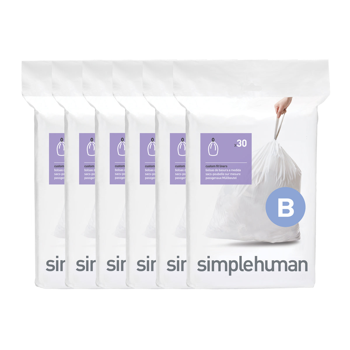 simplehuman Code B Custom Fit Drawstring Trash Bags in Dispenser Packs, 150  Count, 6 Liter / 1.6 Gallon, White