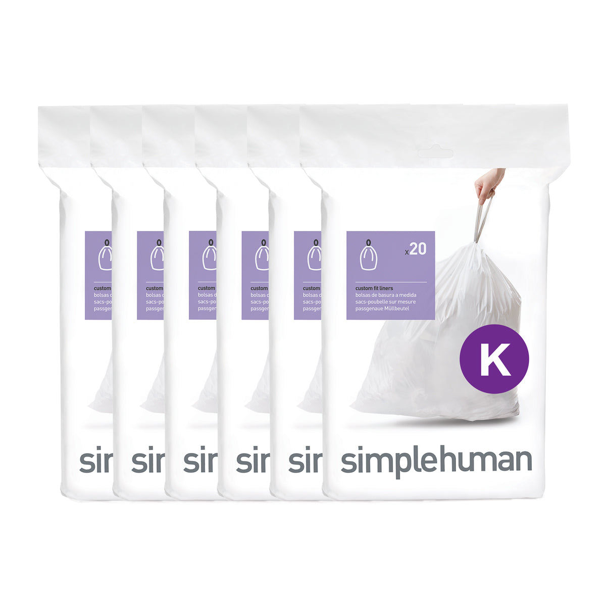 Code K, 100 Pack Custom Fit Liners, White, simplehuman