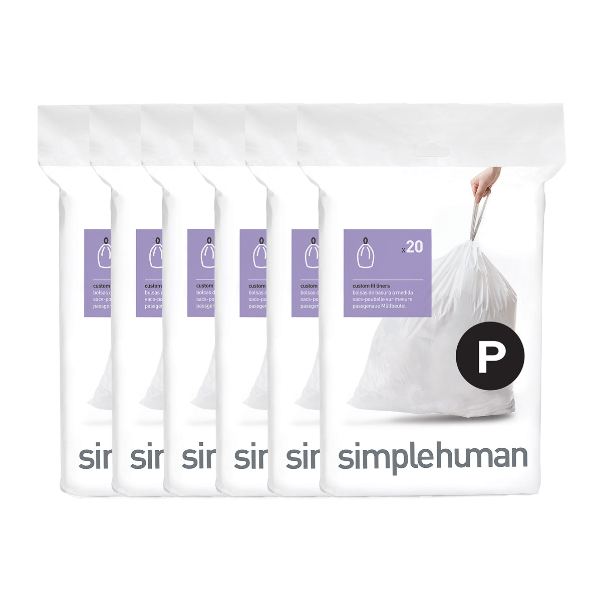 simplehuman Code P 50-60 Liter / 13-16 Gallon Custom Fit Drawstring Trash Bags 100 Pack White