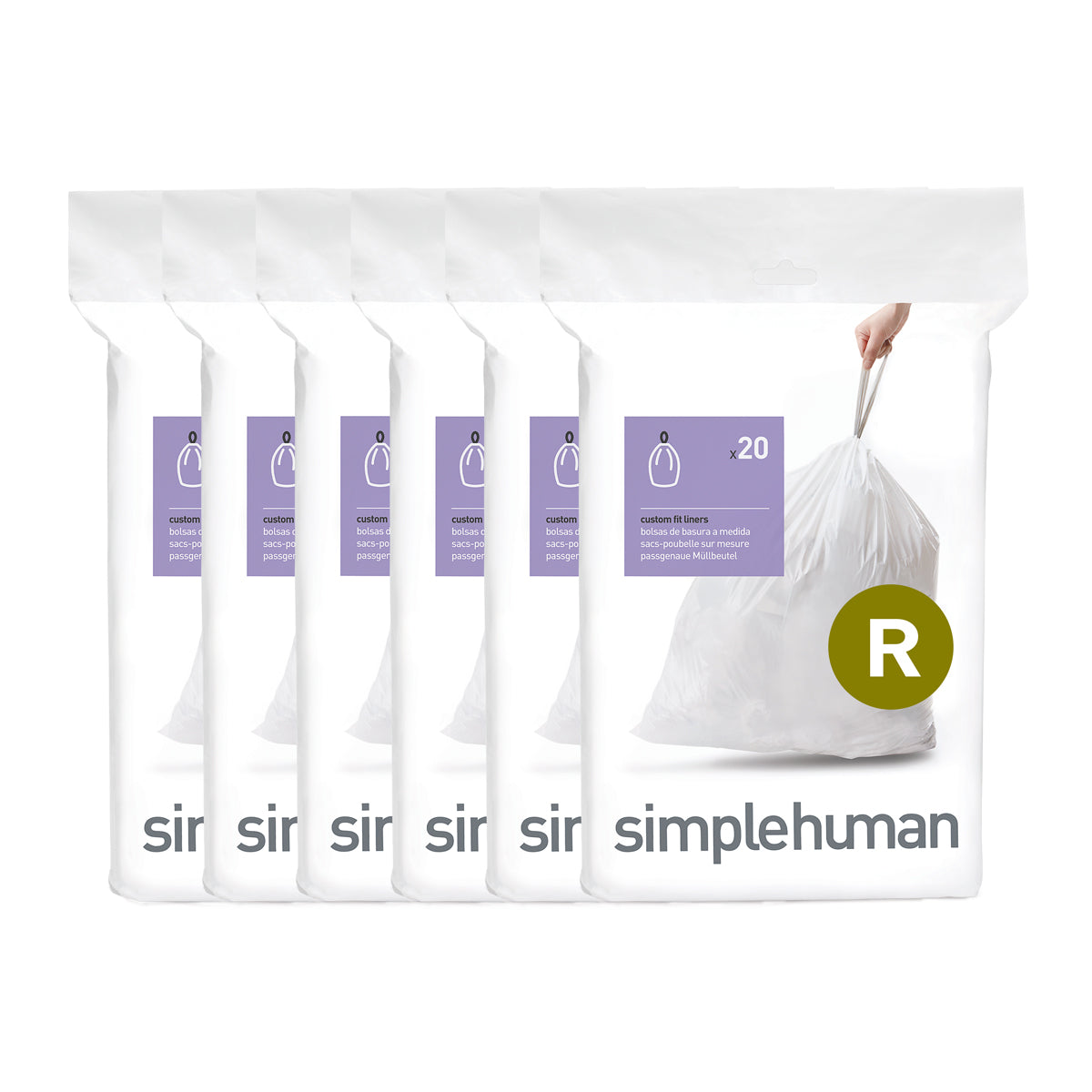 simplehuman Code R Custom Fit Liners, Trash Bags, 10 Liter / 2.6 Gallon,60  Count