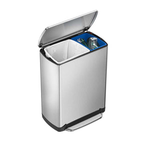 simplehuman 46 litre wide-step rectangular recycler, fingerprint-proof brushed stainless steel