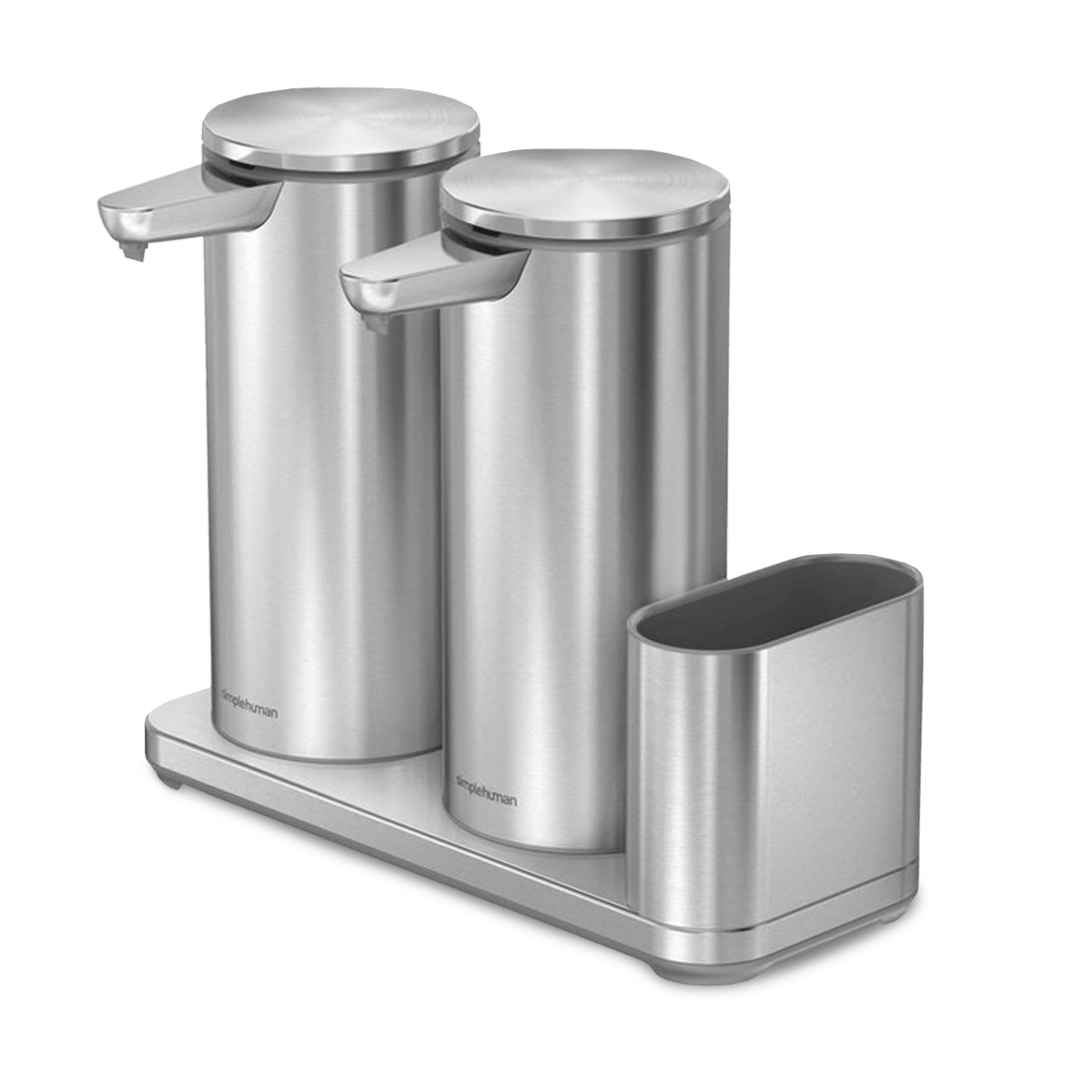 Simplehuman Dual Sensor Pump 14 oz. + Caddy, Brushed Stainless Steel, touch-free rechargeable dispensers