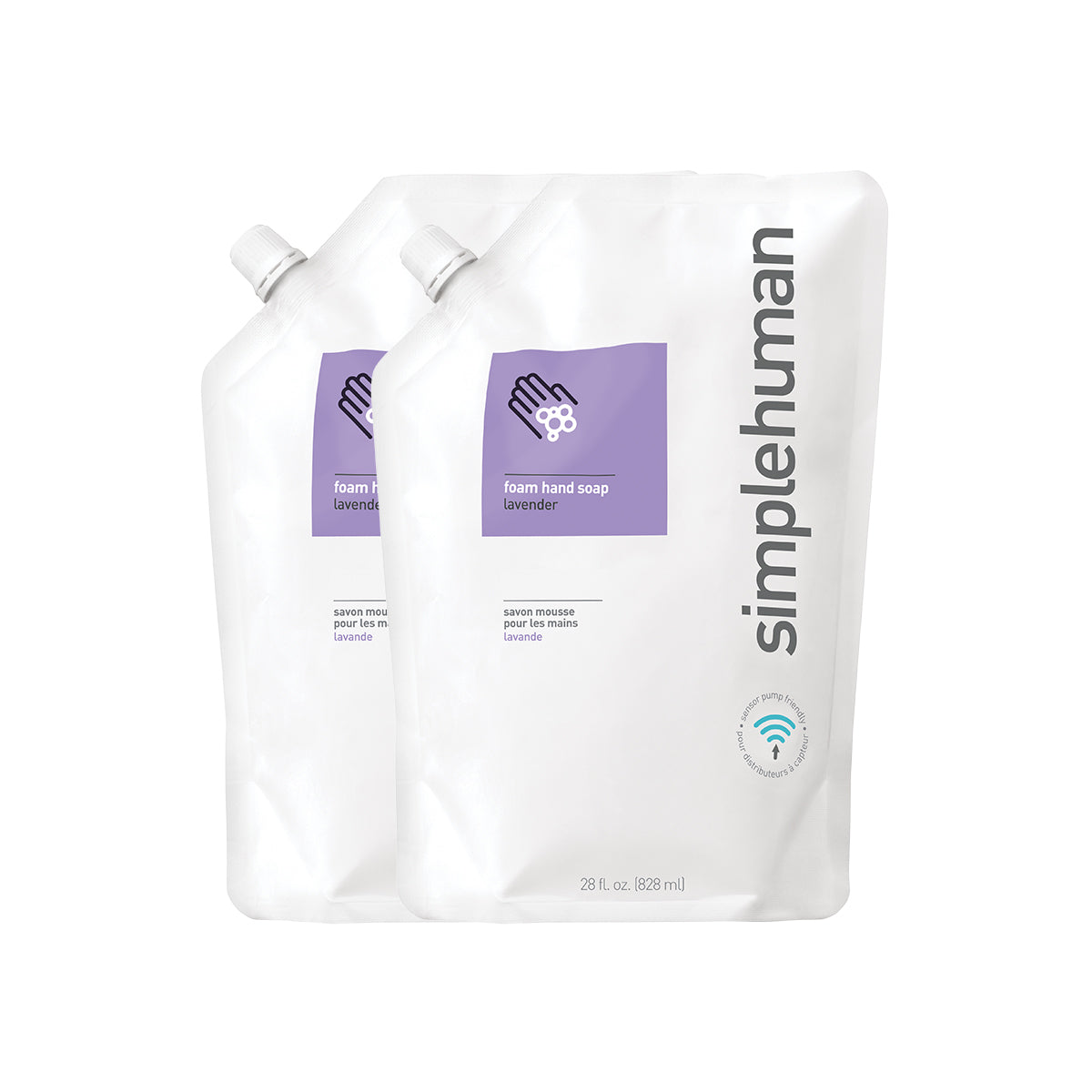 Simplehuman Foam Hand Soap Refills, Lavender scent, 2x 28 fl. oz. pouches, sensor pump compatible.