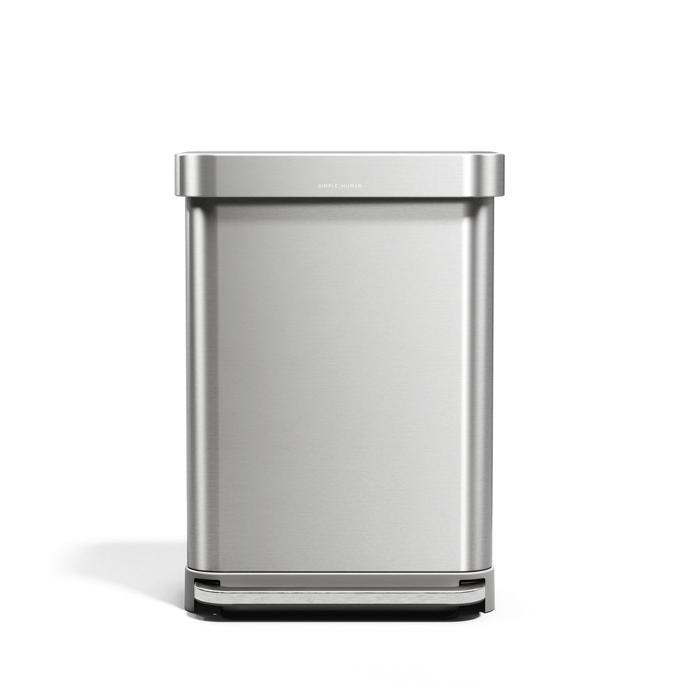 Simplehuman 55L Rectangular Step Can in Brushed Stainless Steel with hands-free foot pedal and internal liner pocket
