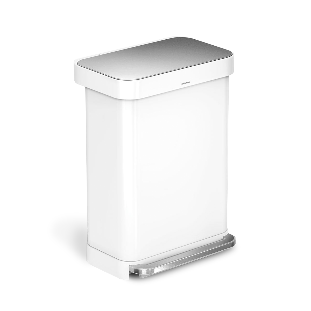 simplehuman 55L rectangular step can with liner pocket, white steel