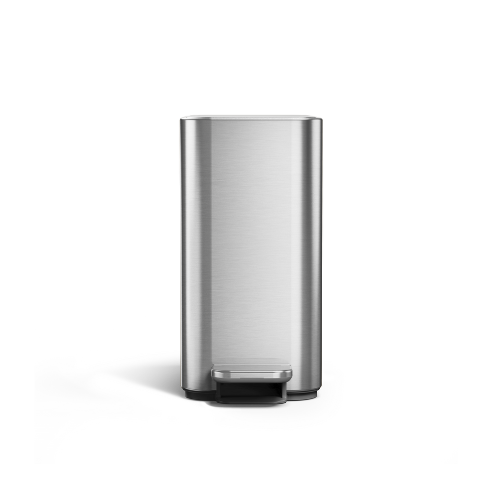 Simplehuman 5L Slim Step Can, Brushed Stainless Steel, Front view, hands-free operation