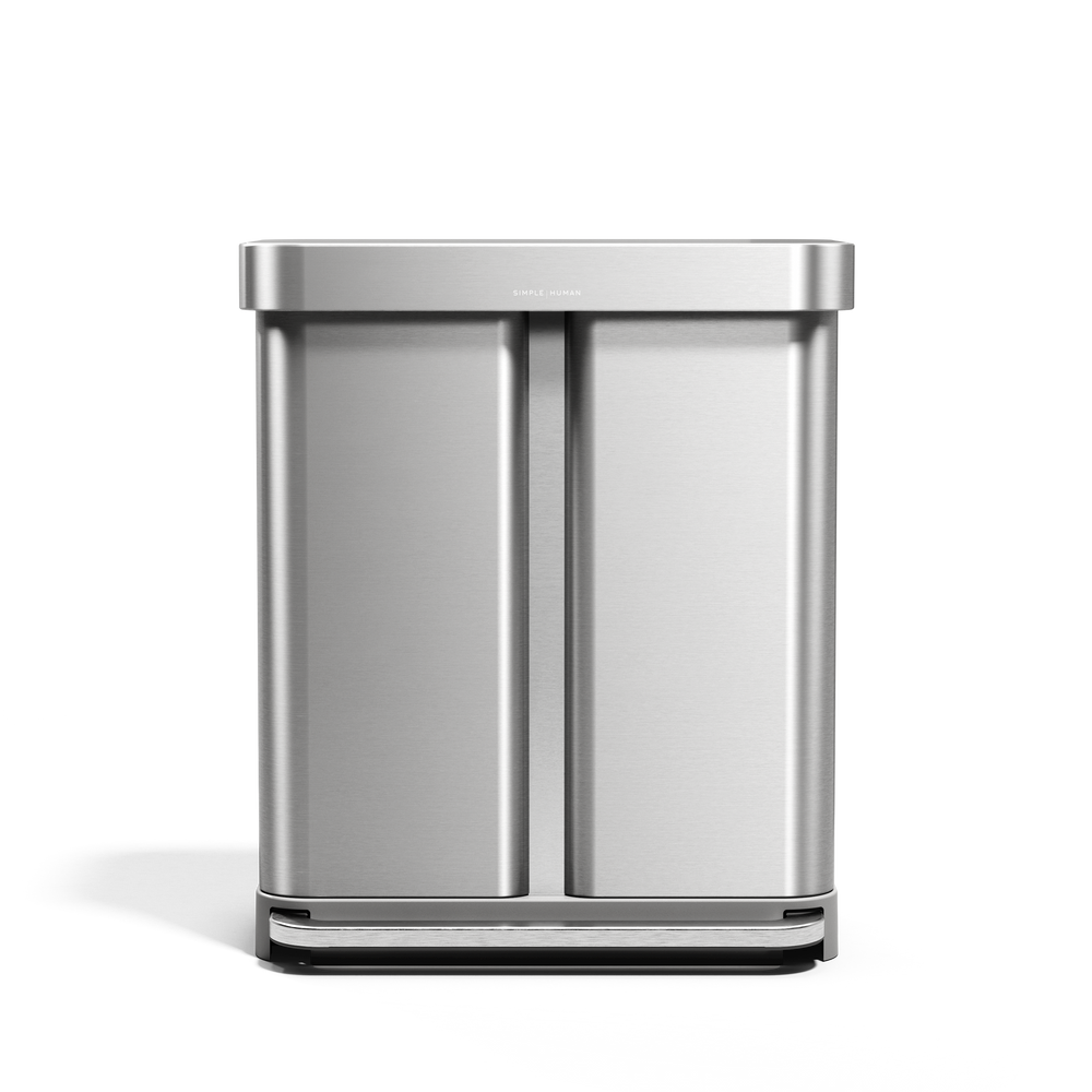 Simplehuman 58L Step Recycler in Brushed Stainless Steel, dual compartment for trash and recycling, hands-free foot pedal.