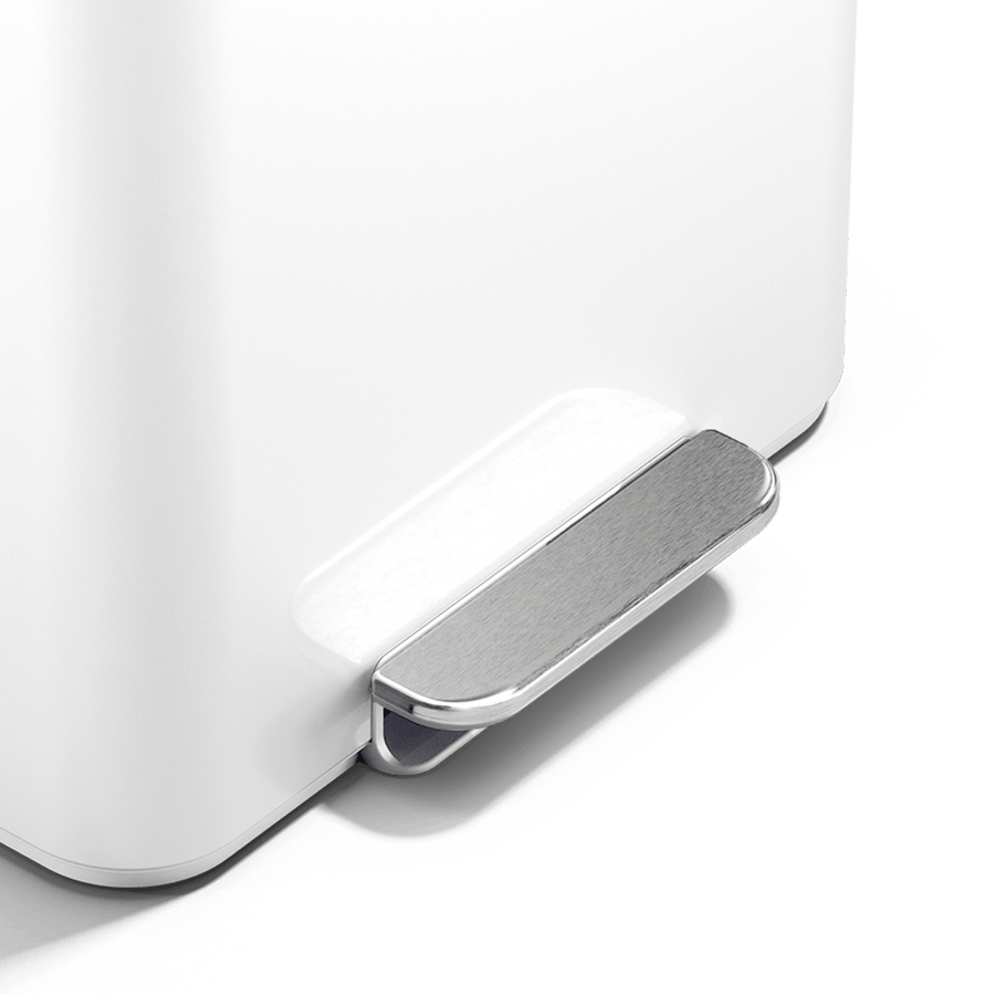 Simplehuman 16L White Mini Step Can with pedal, close up of pedal.