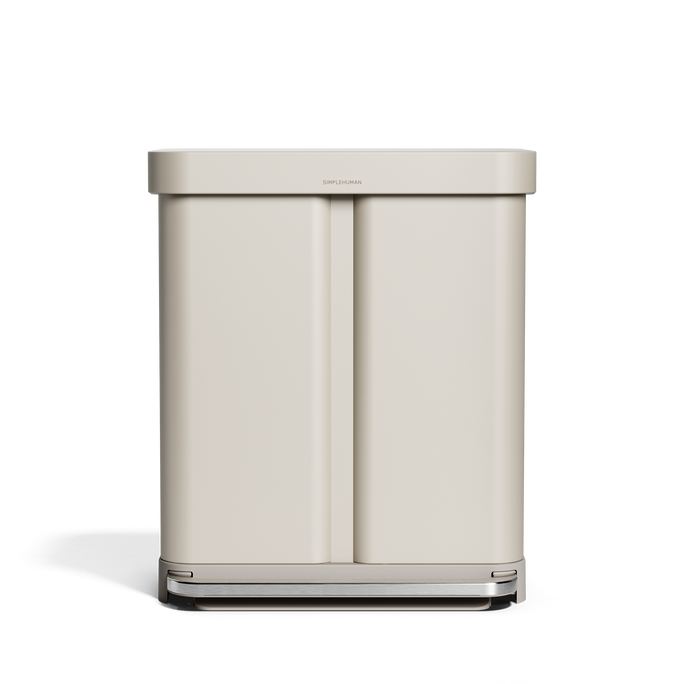 Simplehuman's 58L Step Recycler in Latte, front view. 