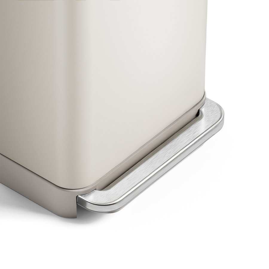Simplehuman's 45L Step Can in Latte.  A close up of the pedal. 