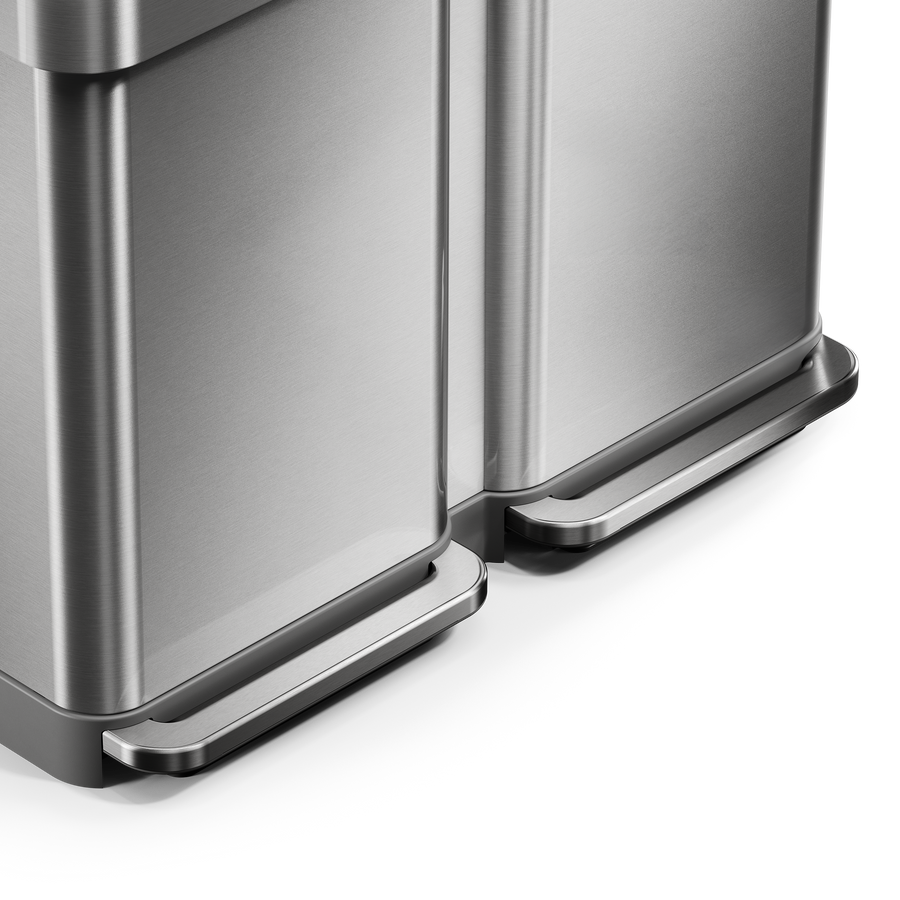 Simplehuman's 90L Step Recycler in Brushed. This image highlights the step pedal of the can.