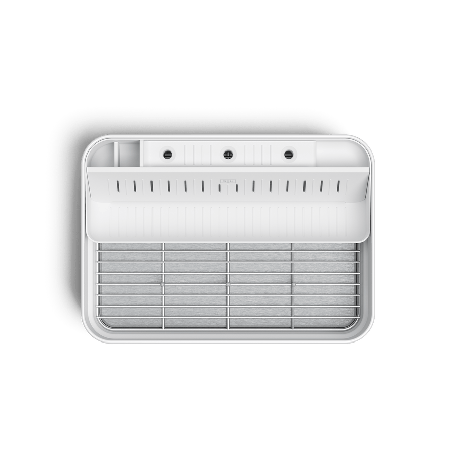 Top view of Simplehuman White Bottle Dock showing internal compartments.