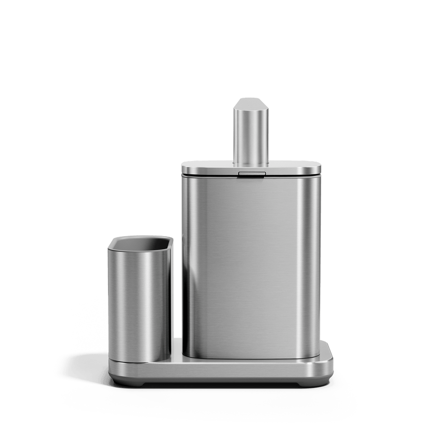 Back of Simplehuman Pulse Pump with Caddy Brushed Stainless Steel.