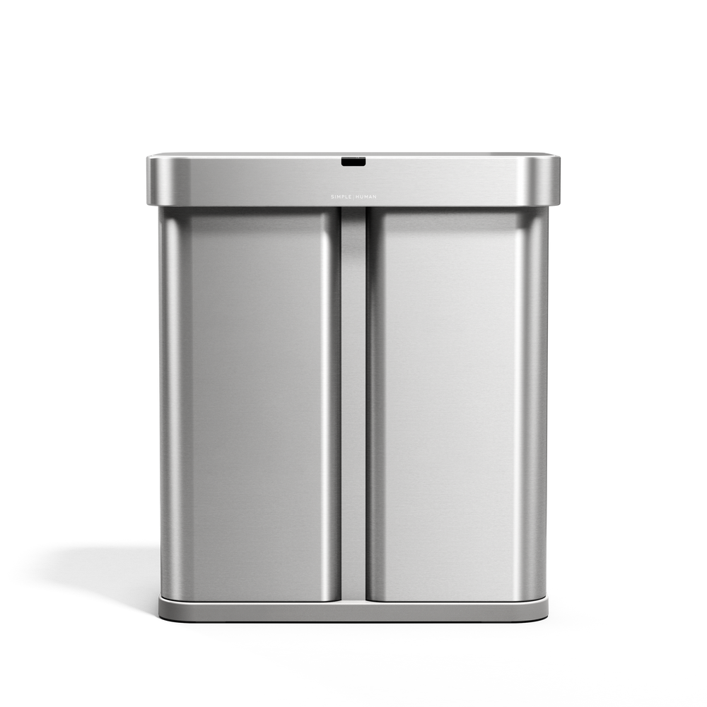 Simplehuman 58L Sensor Recycler, Brushed Stainless Steel, touch-free dual bin for trash and recycling.