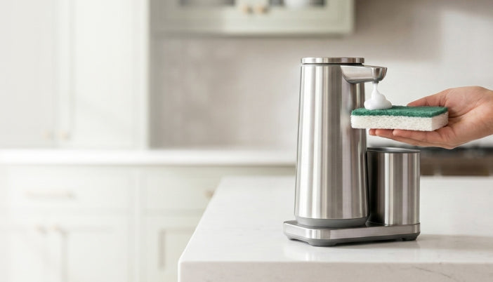 Simplehuman's Sensor Pump Foam is compatible with their Liquid Dish Soap.