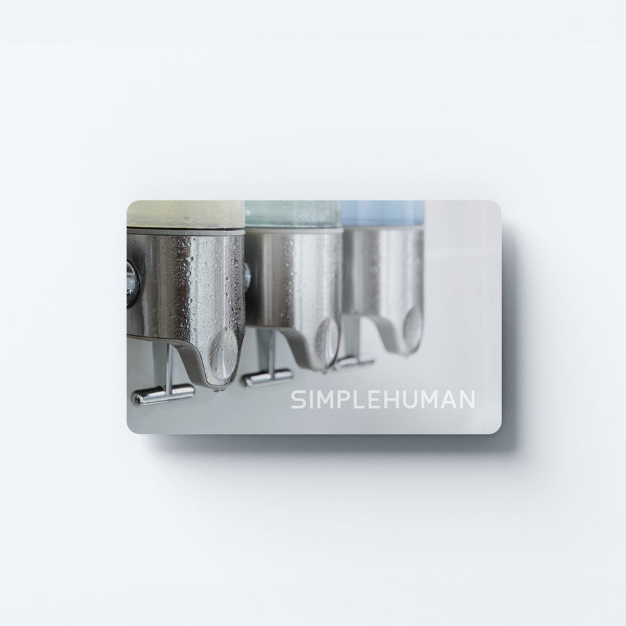 Simplehuman's Bath Gift Card with the Triple Wall Mount Pump featured.