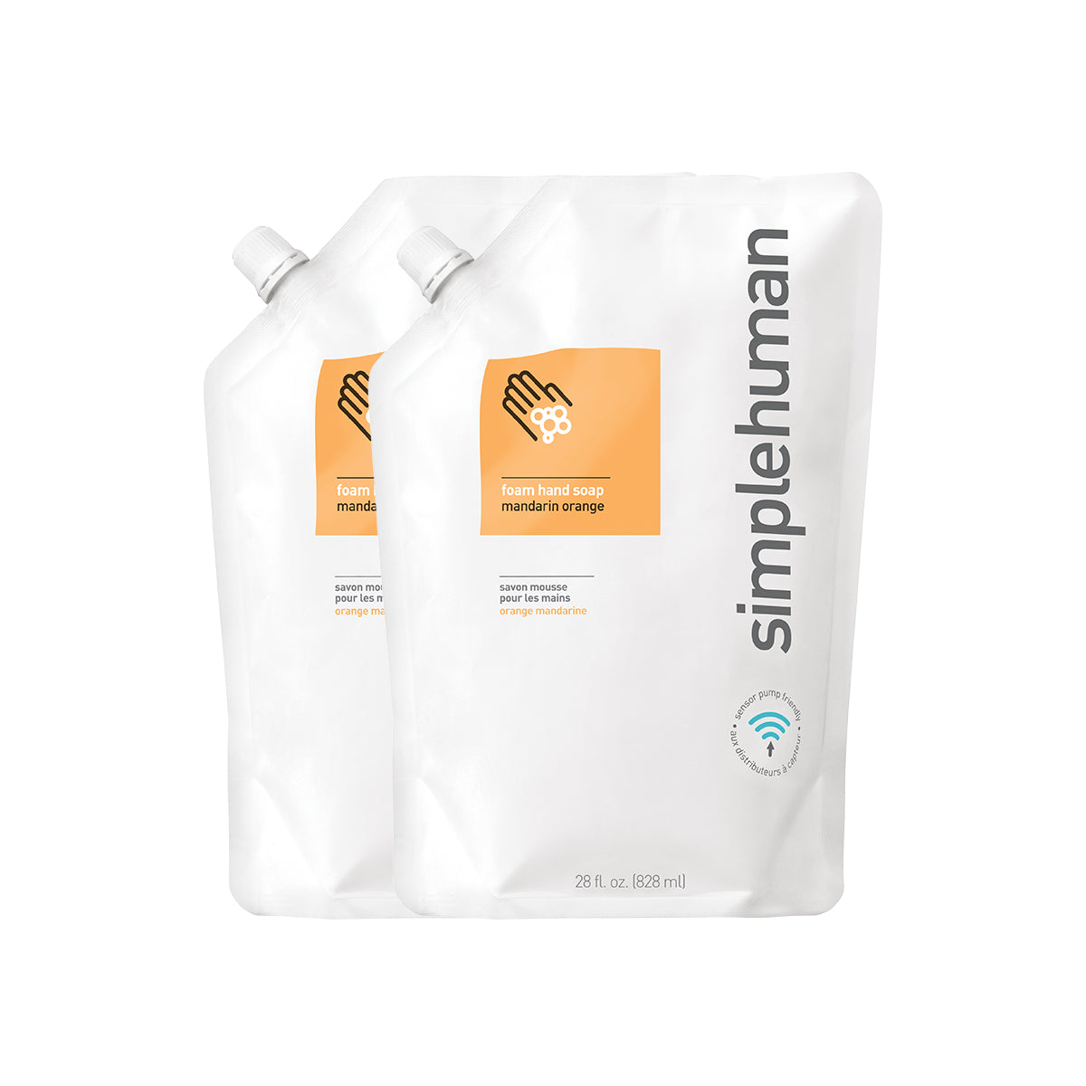 Simplehuman Foam Hand Soap Refills, Mandarin Orange scent, 2x 28 fl. oz. pouches, sensor pump compatible.