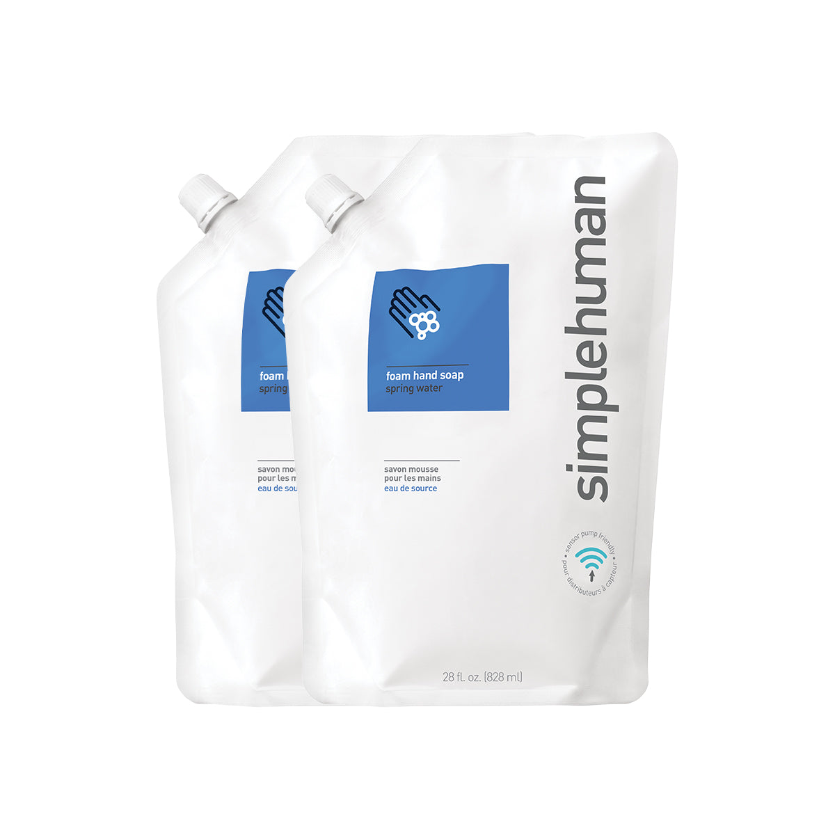 Simplehuman Foam Hand Soap Refills, Spring Water scent, 2x 28 fl. oz. pouches, sensor pump compatible.