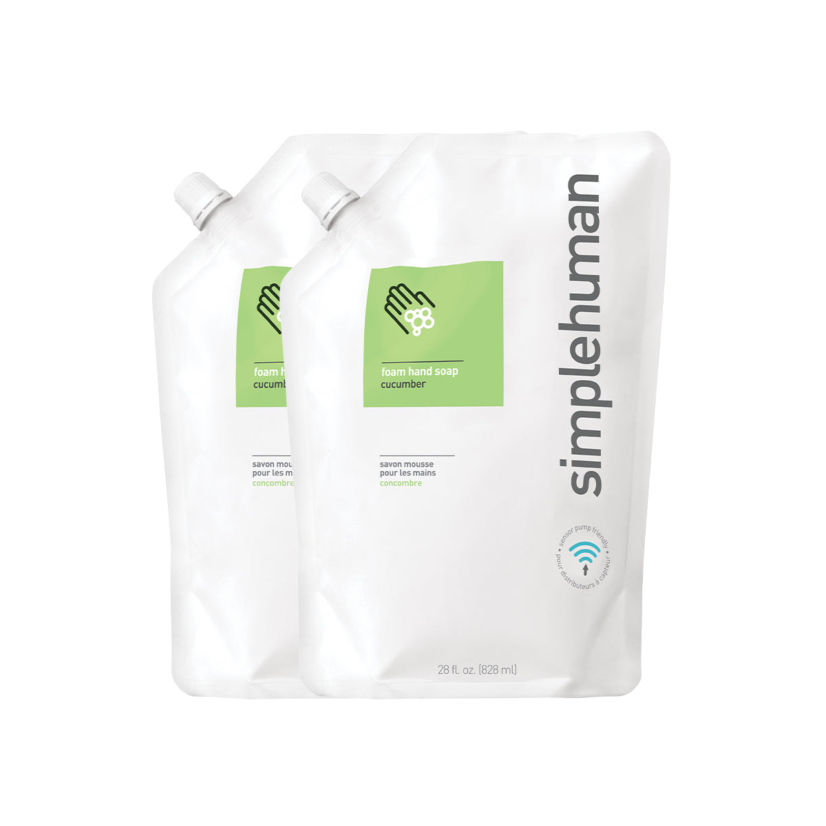 Simplehuman Foam Hand Soap Refills, Cucumber scent, 2x 28 fl. oz. pouches, compatible with sensor pumps.
