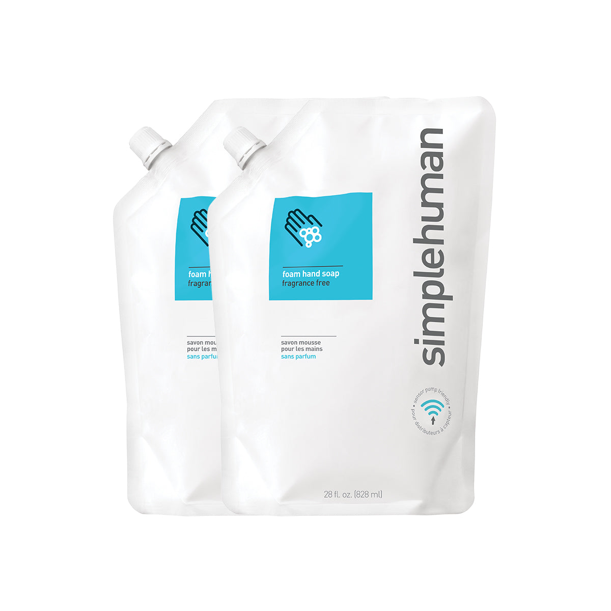 Simplehuman Fragrance Free Foam Hand Soap Refills, 2x 28 oz pouches, compatible with sensor pumps.