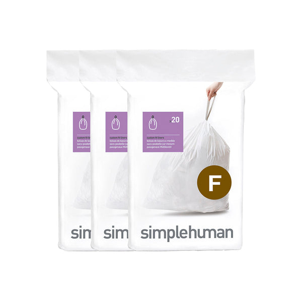 simplehuman Code F Custom Fit Drawstring Trash Bags in Dispenser Packs, 60  Count, 25-30 Liter / 6.6-8 Gallon, White