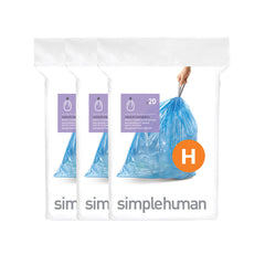 simplehuman Code H Custom Fit Liners,Blue Trash Bags, 30-35 Liter/8-9 Gallon, 60
