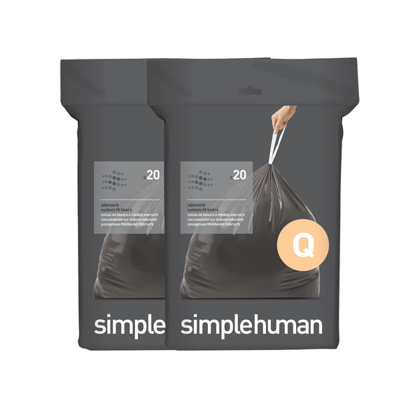 simplehuman Code Q Odorsorb Custom Fit Drawstring Odor Absorbing Trash Bags in Dispenser Packs, 50-65 Liter / 13-17 Gallon, 40 Liners