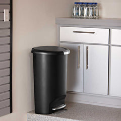 50L semi-round plastic step trash can - black - lifestyle in kitchen image