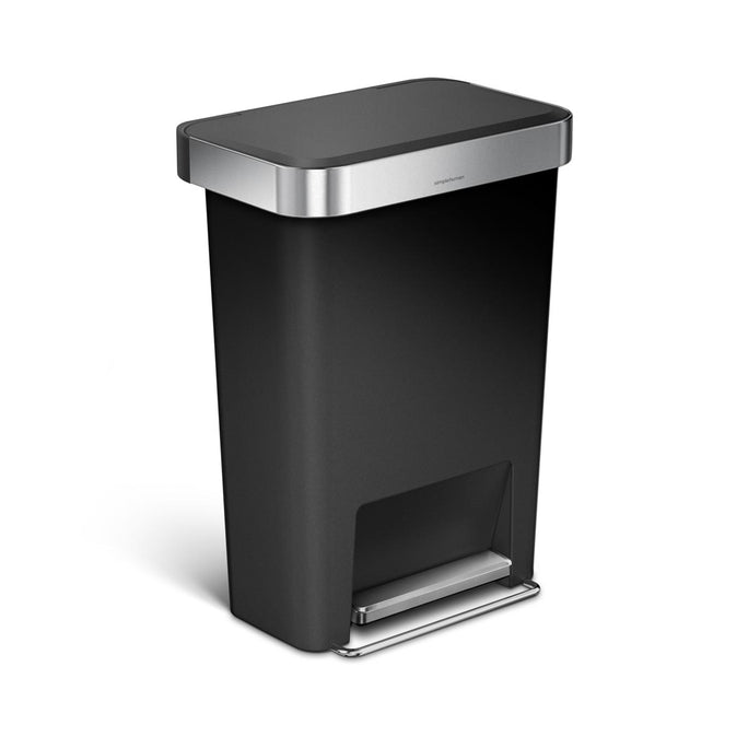45L plastic rectangular step can with liner pocket - black - main image
