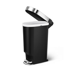 40L slim plastic step can with liner rim - black - side lid open image