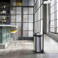 60L semi-round open can - brushed stainless steel - lifestyle in restaurant