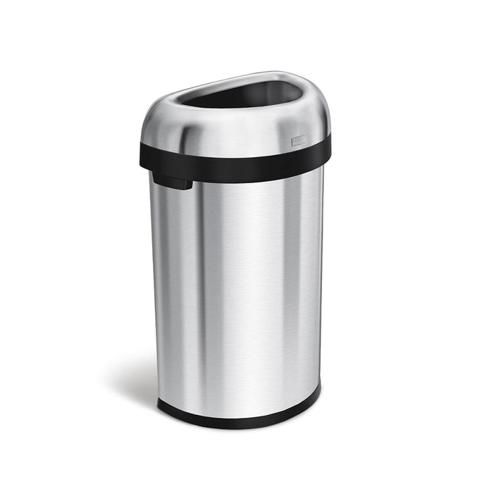 60L semi-round open can - brushed stainless steel - 3/4 view main image