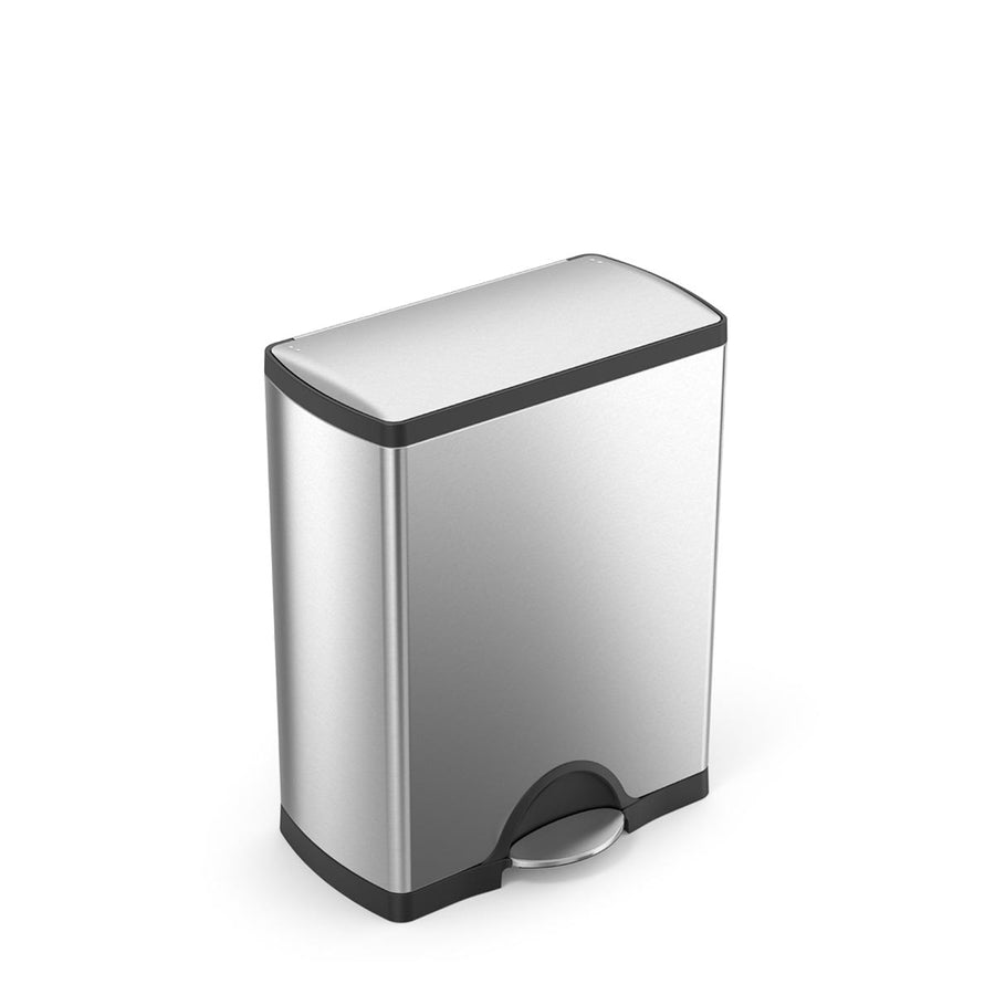 High-angle view of Simplehuman Brushed Stainless Steel 50L Rectangular Step Can with hands-free pedal