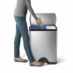 46L dual compartment rectangular step can - brushed stainless steel - lifestyle recycling image