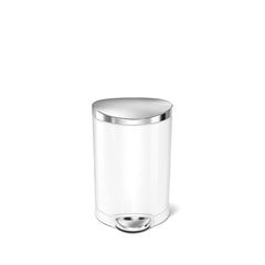 6L semi-round step can - white finish with stainless steel lid - front view image