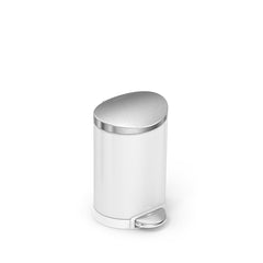6L semi-round step can - white finish with stainless steel lid - 3/4 view main image