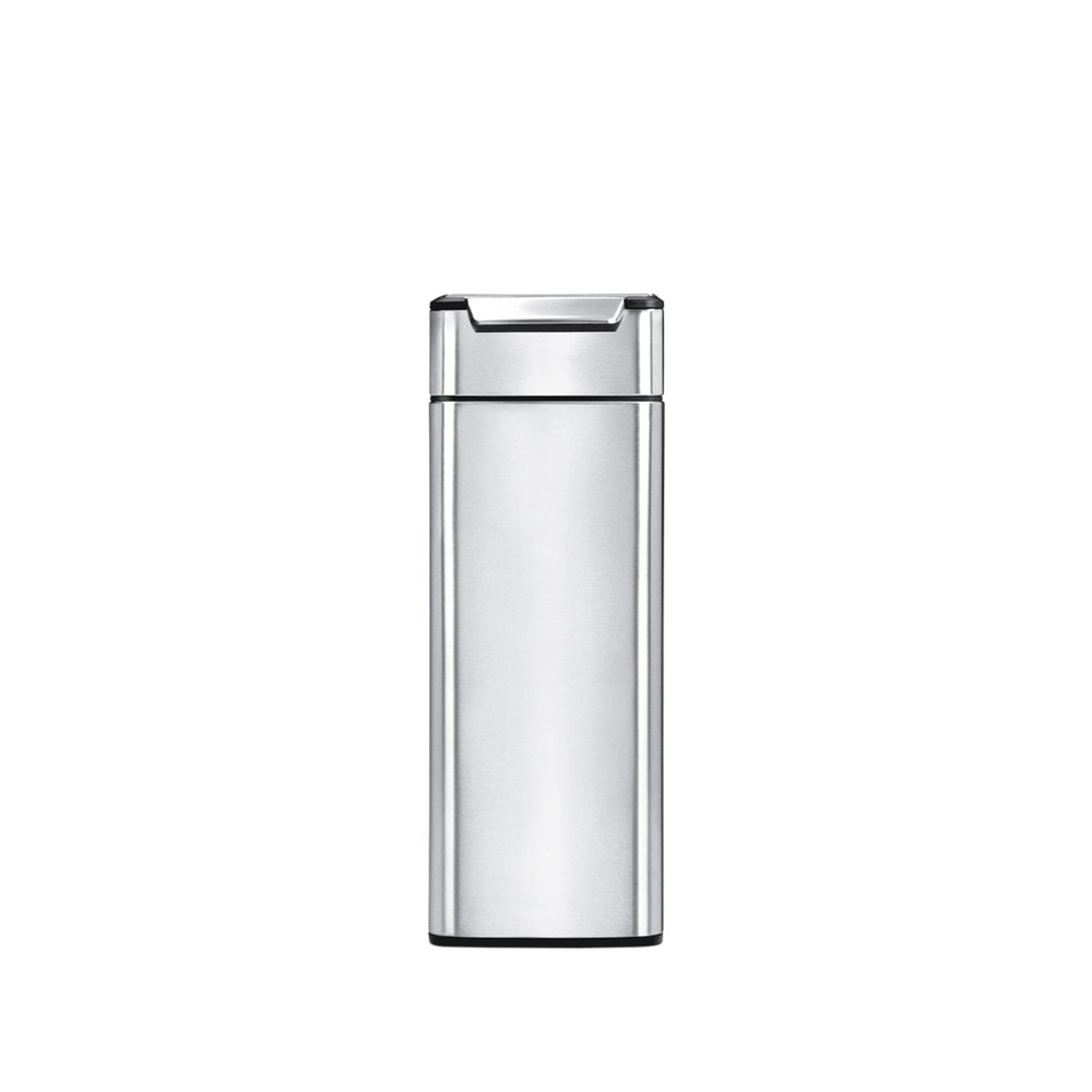 Simplehuman 40L Slim Rectangular Touch-Bar Can in Brushed Stainless Steel, easy open mechanism.